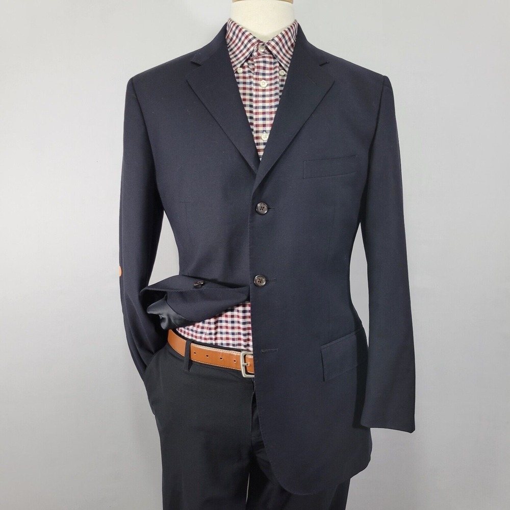 Polo Ralph Lauren Mens Sport Coat Blazer Three Button Black Navy? Twill Wool 42R